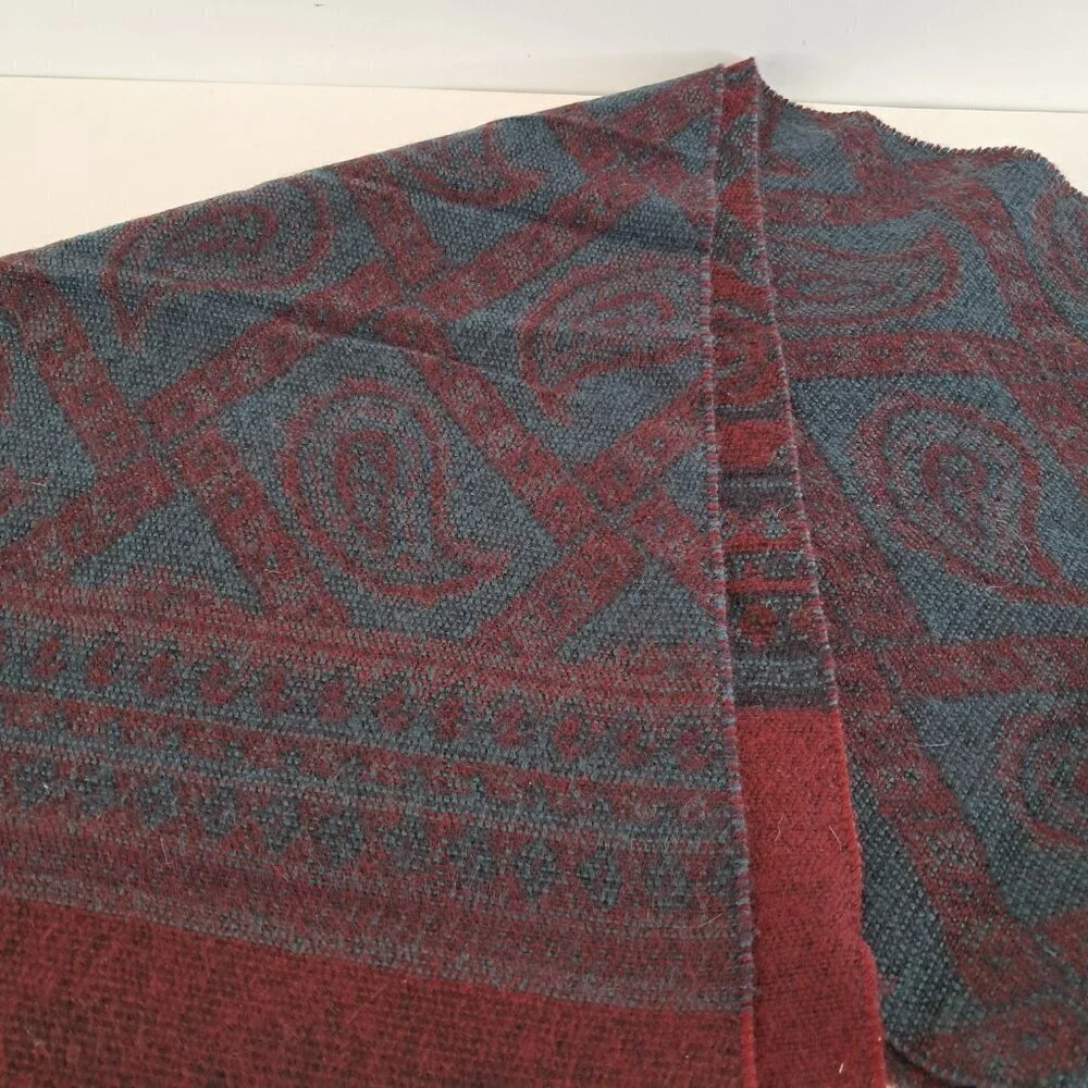 Christian Dior Cashluxe Burgundy and Blue Paisley Fringed Scarf